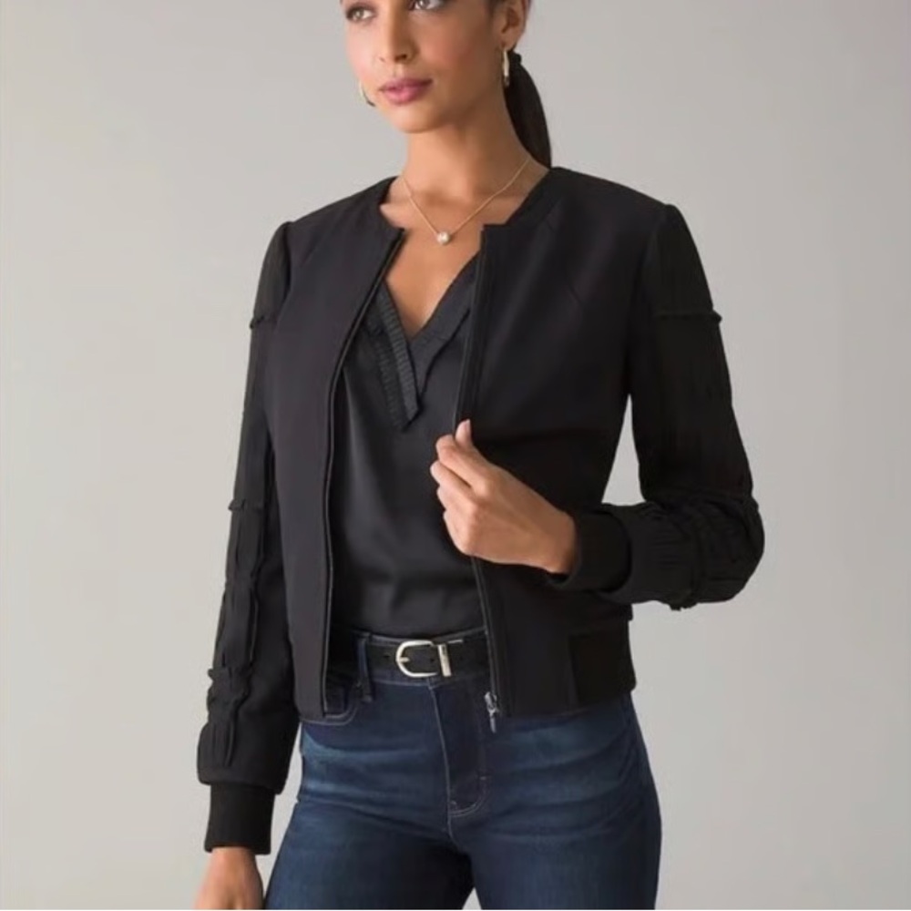 White House Black Market Elegant Black Bomber Jacket size 10